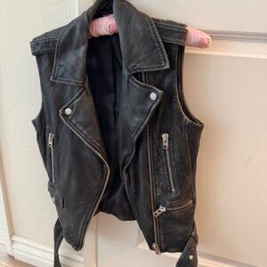 Topshop Black Genuine Leather Biker Vest